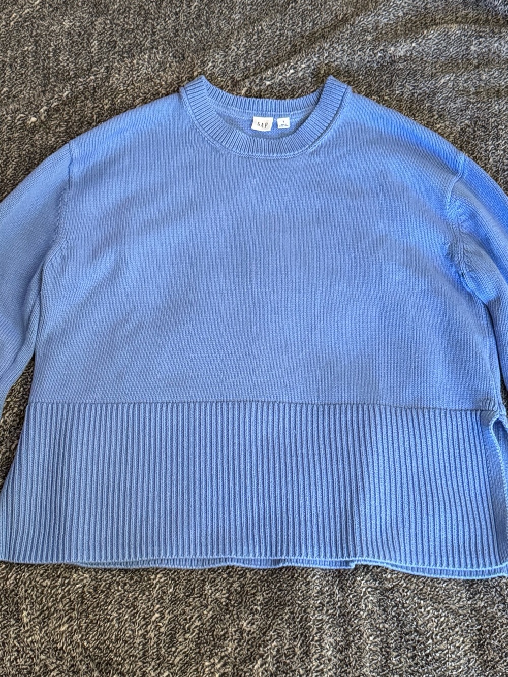 GAP Light Blue Crewneck Sweater with Wide Ribbed Hem 100% Cotton